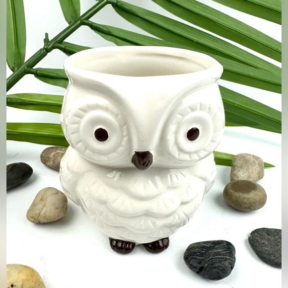 Adorable white and brown ceramic owl - Picture 1 of 12